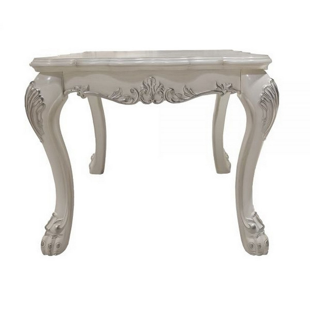 Ally 28 Inch Side End Table, Aspen Wood, Classic Scrollwork, Polyresin By Casagear Home