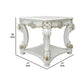 Jess 31 Inch Side End Table, Classic Scrolled Legs, White, Brushed Gold  By Casagear Home