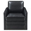 Roco 34 Inch Accent Chair with Swivel, Faux Leather Upholstery, Black  By Casagear Home