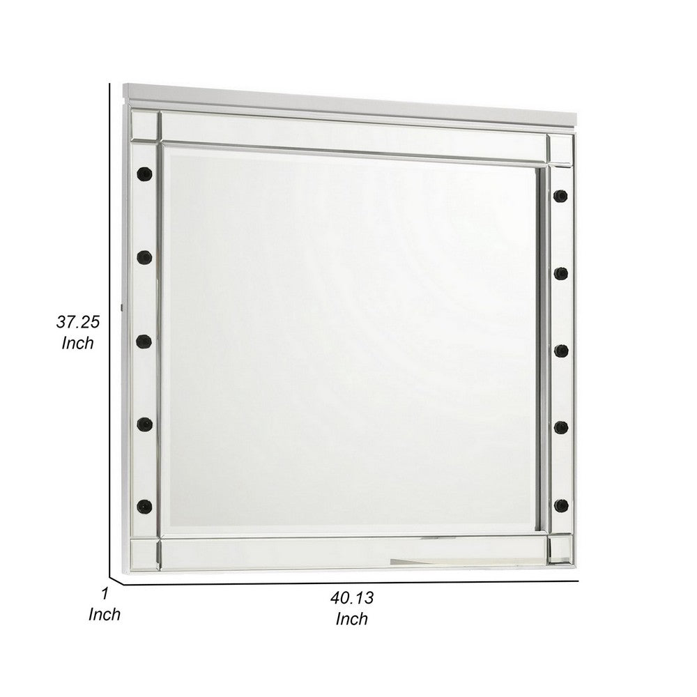 Lee 37 x 40 Vanity Mirror, 10 Light Bulb Sockets, Modern White Wood Frame By Casagear Home