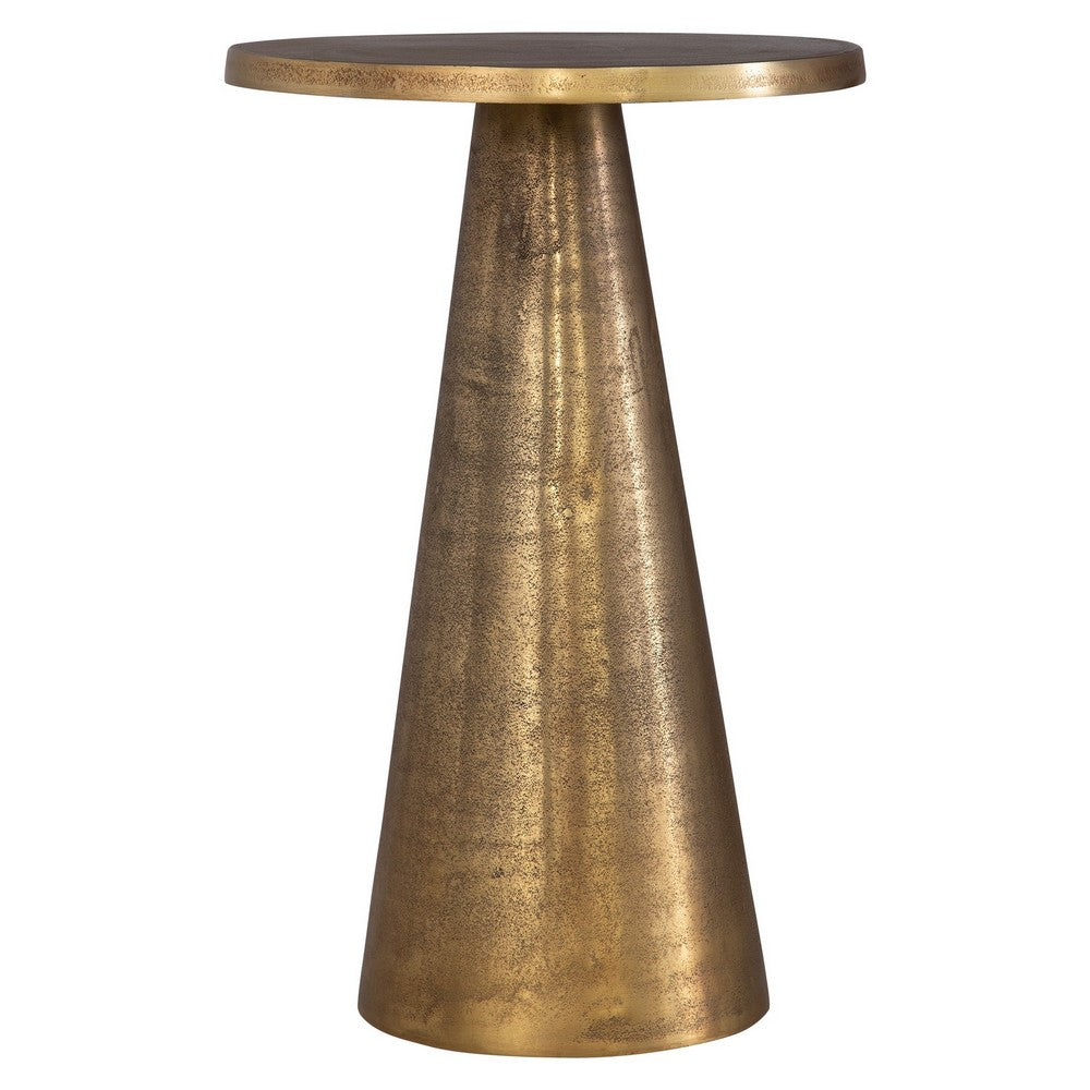 20 Inch Accent Table, Classic Round Pedestal Base, Antique Brass Finish By Casagear Home
