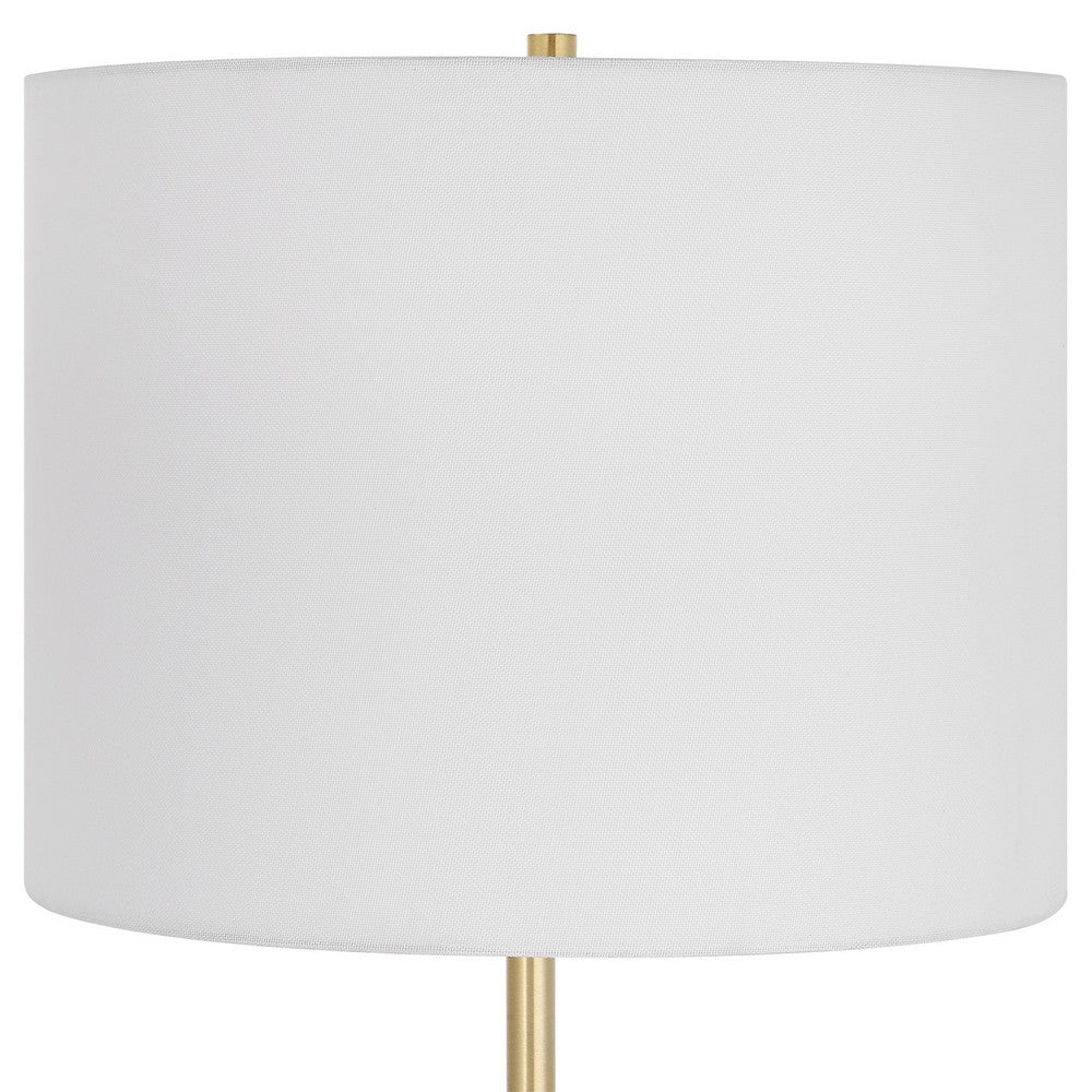 Lily 28 Inch Accent Lamp, White Round Hardback Drum Shade, Black, Gold By Casagear Home
