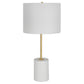 Lily 28 Inch Accent Lamp, Round Hardback Drum Shade, White Base, Gold By Casagear Home