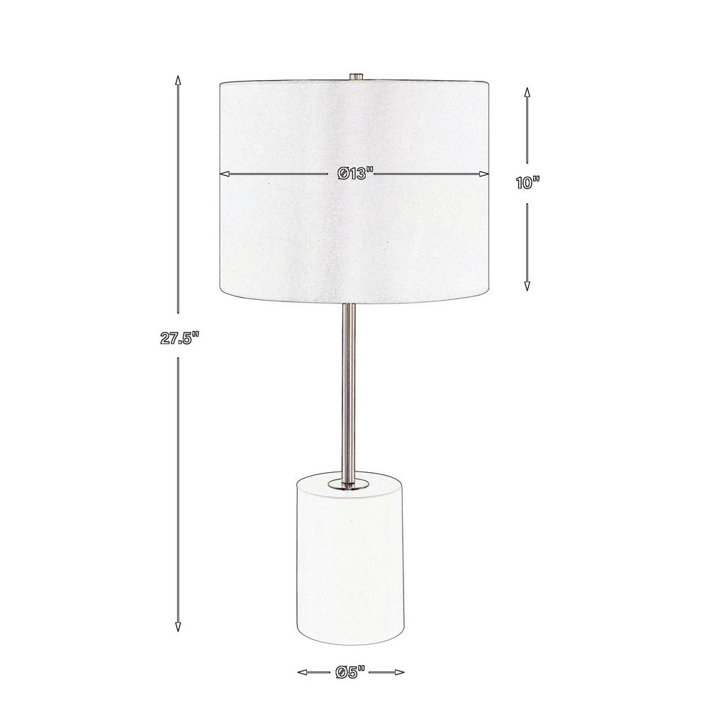 Lily 28 Inch Accent Lamp, Round Hardback Drum Shade, White Base, Gold By Casagear Home