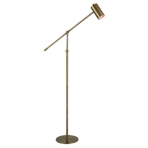 60 Inch Floor Lamp, Adjustable Length, Metal Shade, Antique Brass Finish By Casagear Home