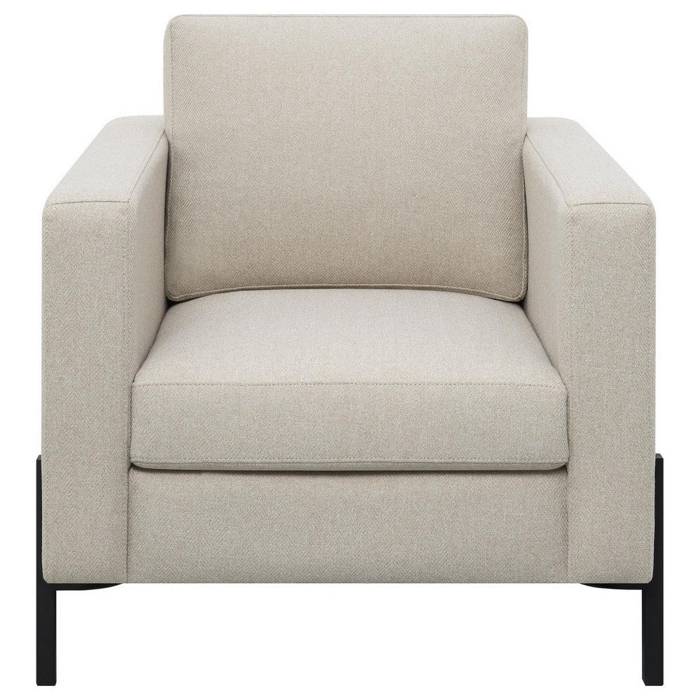 Zoya 33 Inch Chair, Track Arms, Oatmeal Beige  Fabric, Herringbone Design  By Casagear Home