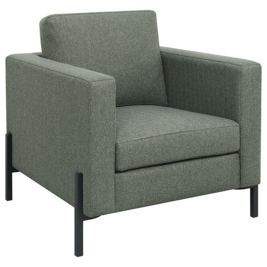 Zoya 33 Inch Chair, Track Arms, Sage Green Fabric, Herringbone Design  By Casagear Home