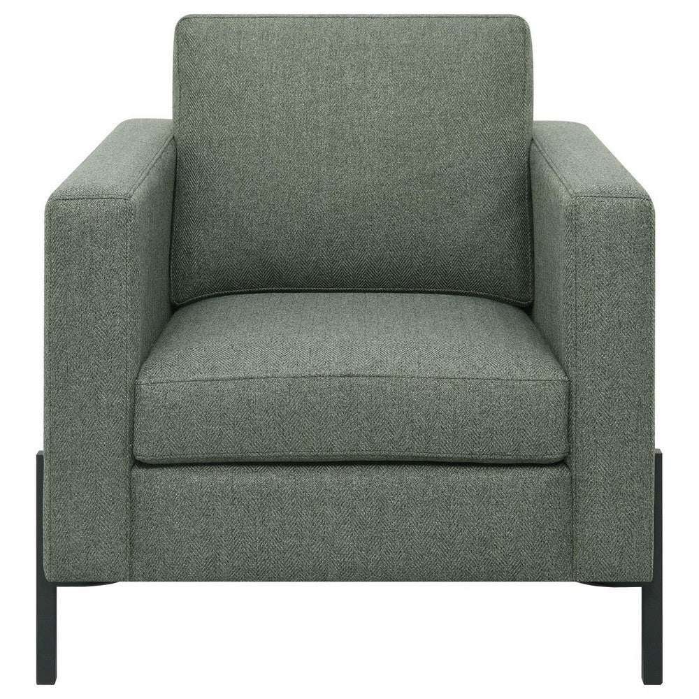 Zoya 33 Inch Chair, Track Arms, Sage Green Fabric, Herringbone Design  By Casagear Home