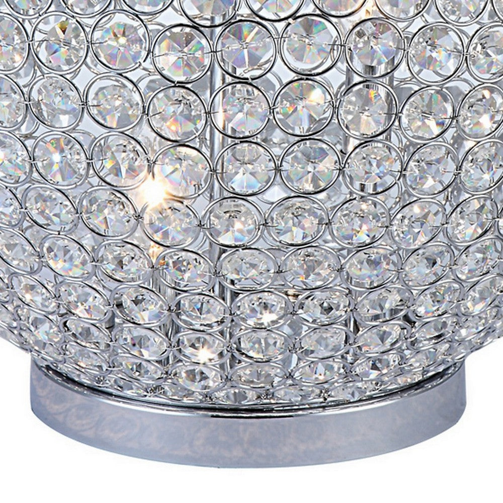 Hazel 17 Inch Table Lamp, Crystal, LED Globe Shade, Metal,  Clear Finish By Casagear Home