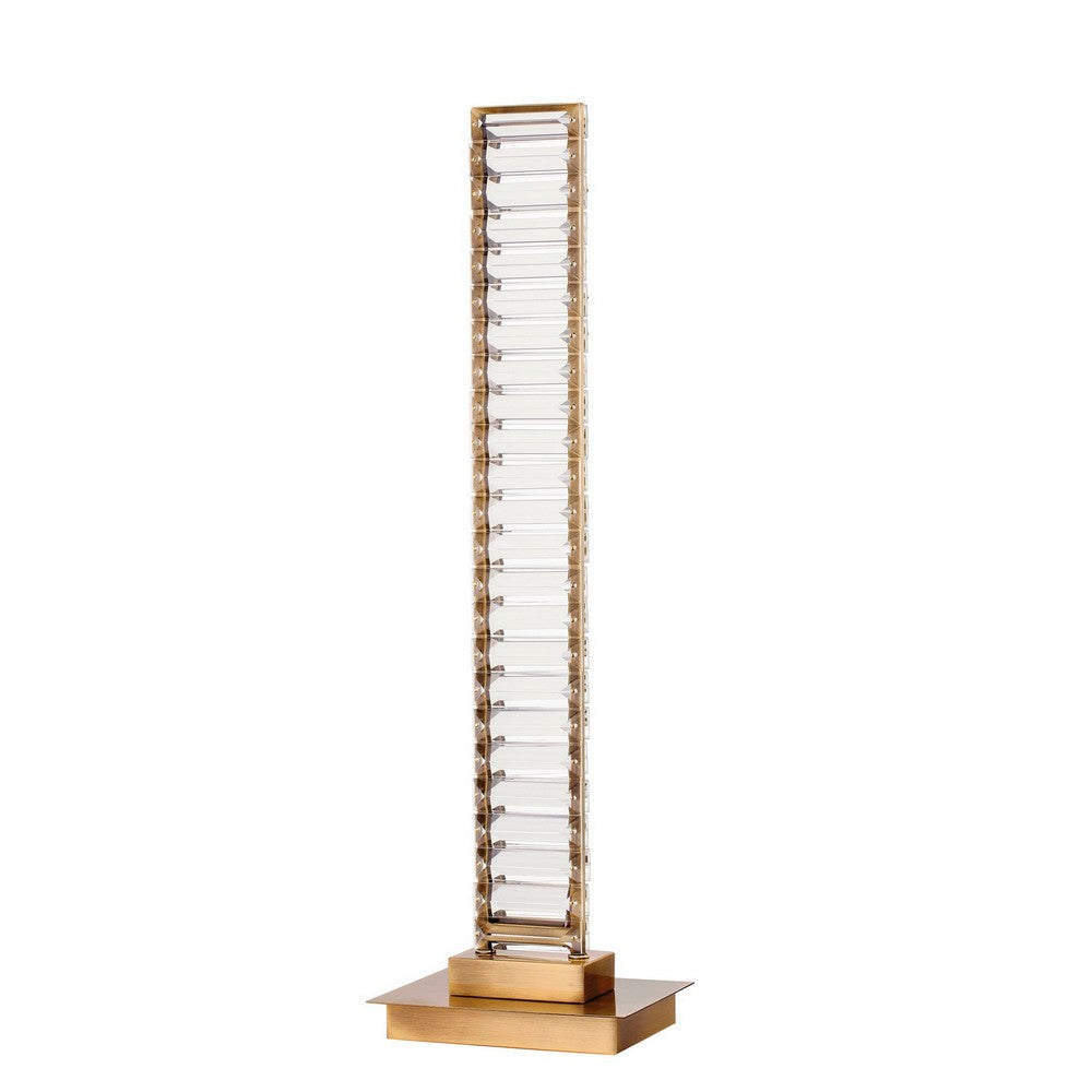 Lizy 24 Inch Tall, Thin Table Lamp, Crystal, LED Metal Frame, Antique Brass By Casagear Home