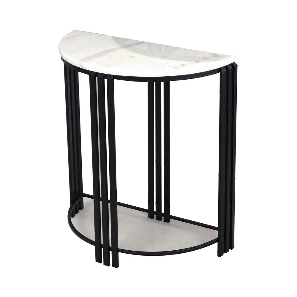Wini Plant Stand Set of 2, Half Round Top with Curved Edges, Black Metal By Casagear Home