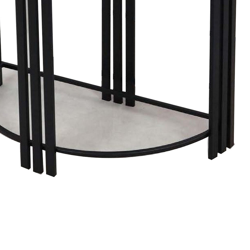 Wini Plant Stand Set of 2, Half Round Top with Curved Edges, Black Metal By Casagear Home