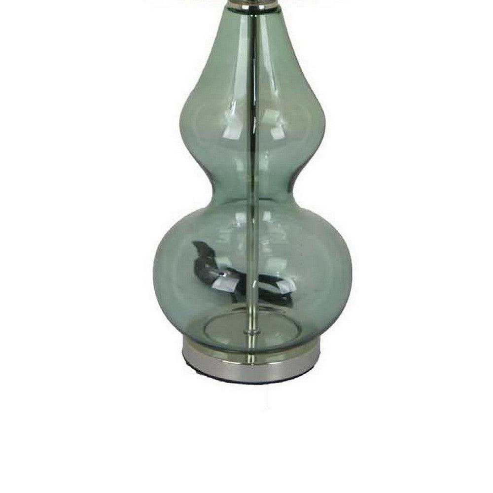 Muna 27 Inch Table Lamp, Cone Shade, Dome Shape Glass Body, Blue Finish By Casagear Home