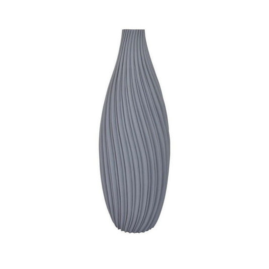 28 Inch Decorative Vase, Elongated Irregular Curved Lines, Gray Resin By Casagear Home