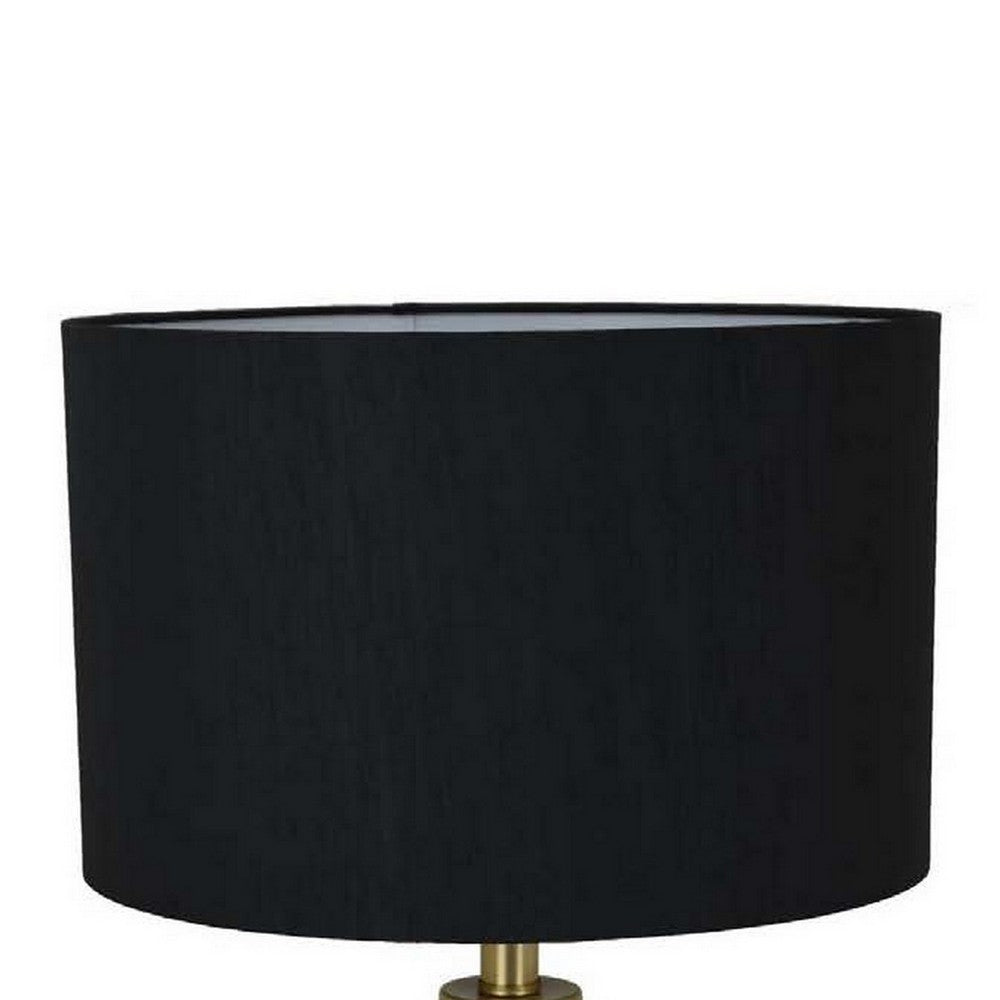 28 Inch Table Lamp, Black Drum Shade, Classic Gold Turned Body Design By Casagear Home