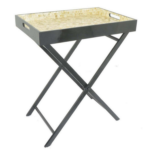 Dain 28 Inch Serving Tray Table, Foldable, Black Metal Stand, Multicolor By Casagear Home
