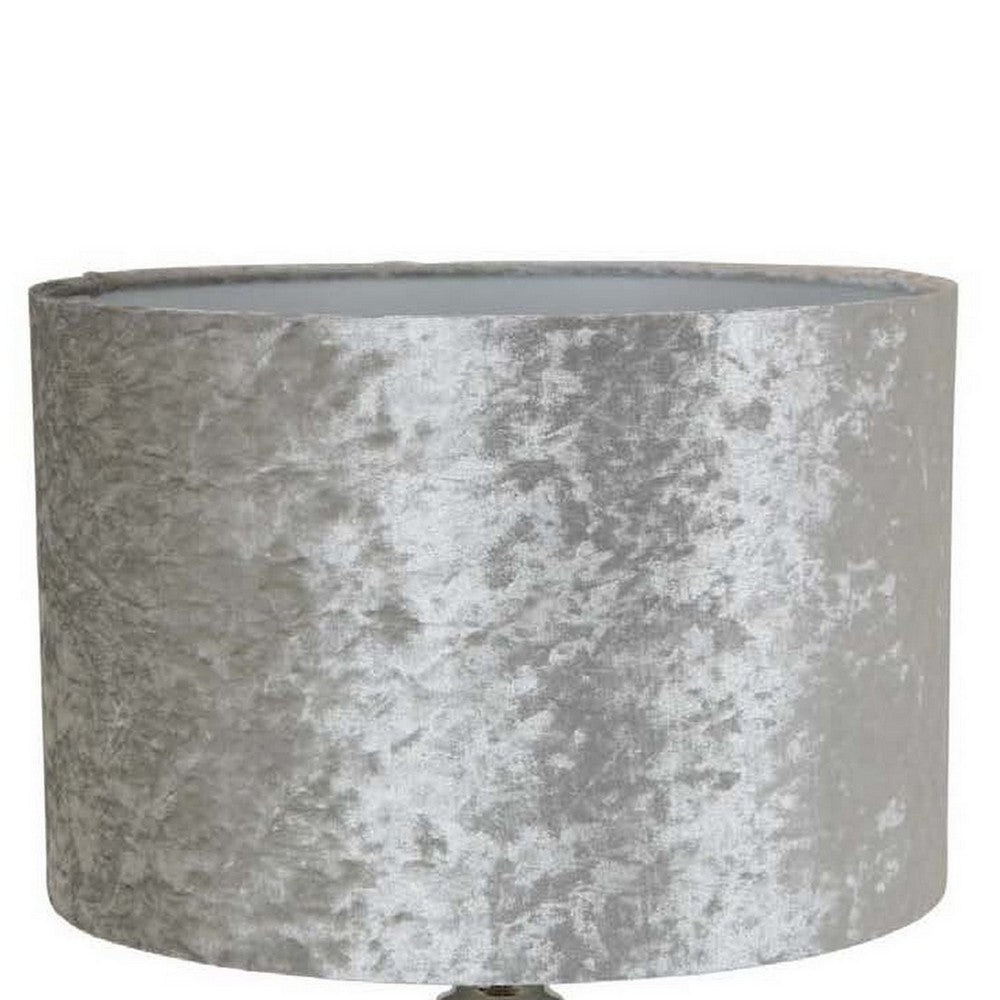 22 Inch Table Lamp, Drum Shade, Drop Style Glass Body, Silver Finish By Casagear Home