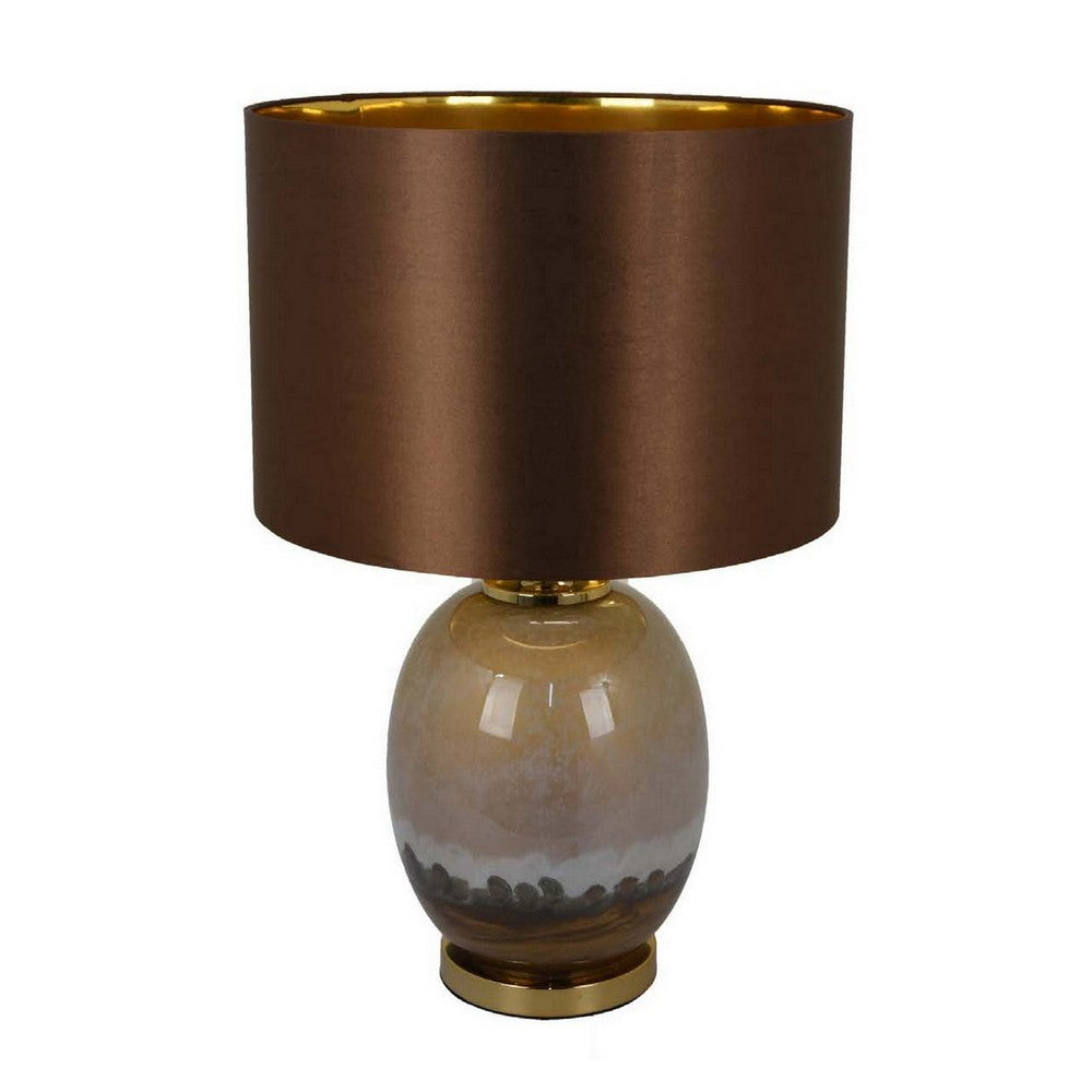 Gia 23 Inch Table Lamp, Drum Shade, Curved Round Glass Body, Brown Finish By Casagear Home