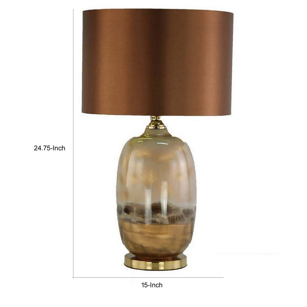 Gia 25 Inch Table Lamp, Drum Shade, Vase Shaped Glass Body, Brown Finish By Casagear Home