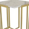 24 Inch Plant Stand, Square White Marble Top, Gold Open Metal Frame By Casagear Home