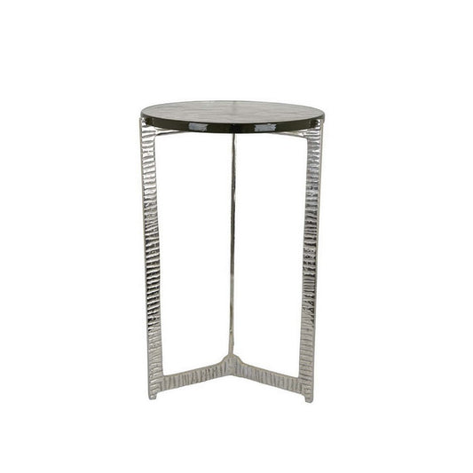 Lune 22 Inch Plant Stand Side Table, Silver Metal Frame, Glass Top By Casagear Home