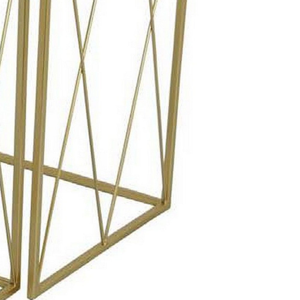 Joy Plant Stand Table Set of 3, Rectangular Mirrored Top, Gold Metal By Casagear Home