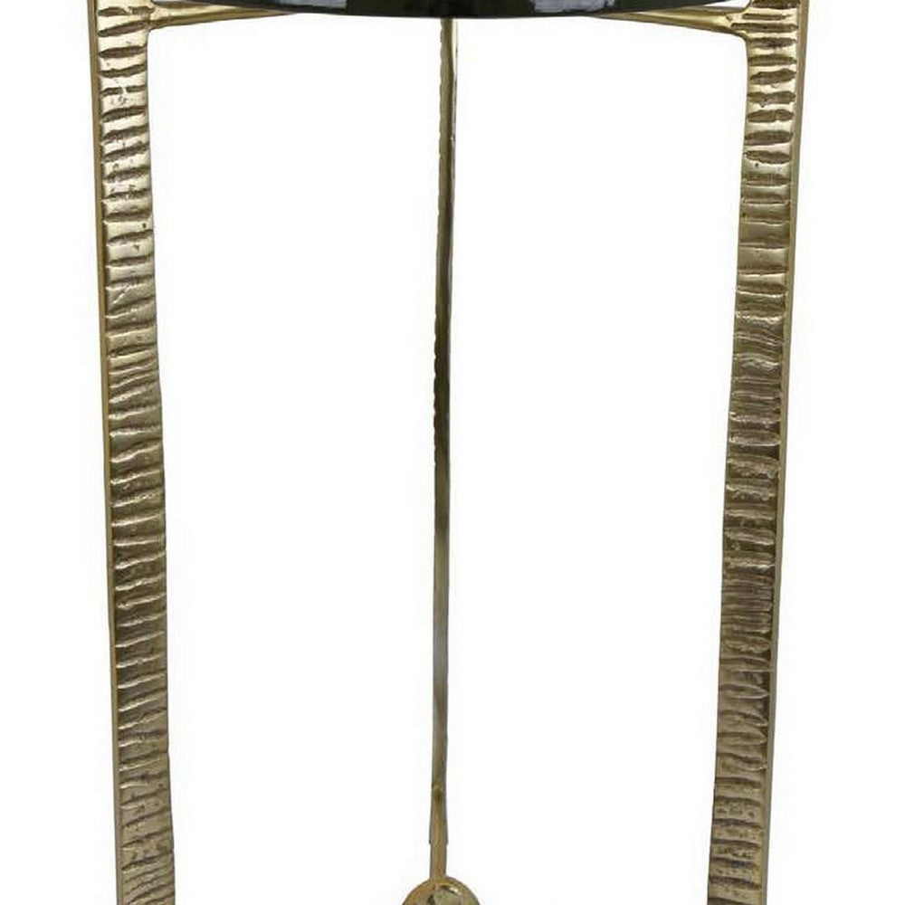 Lune 22 Inch Plant Stand Table, 3 Legged Metal Base, Glass, Gold, Black By Casagear Home