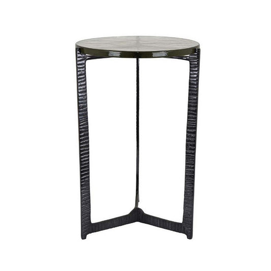 Lune 22 Inch Plant Stand Table, 3 Legged Metal Base, Glass, Black Finish By Casagear Home