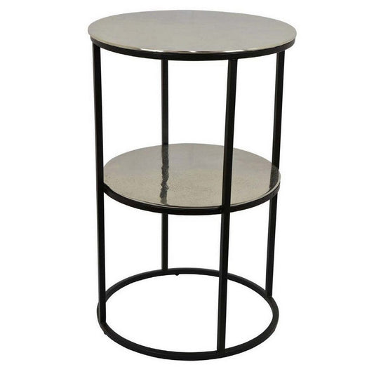 Solly 24 Inch Plant Stand Table with 1 Shelf, Round, Metal, Silver Finish By Casagear Home