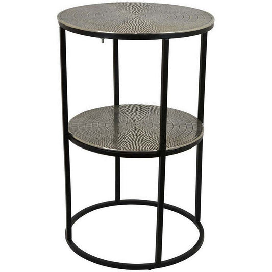 Solly 24 Inch Plant Stand Table with 1 Shelf, Round, Metal, Gray Finish By Casagear Home