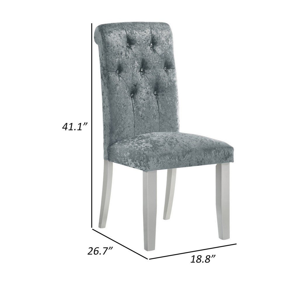 Liam 27 Inch Side Chair Set of 2, Wood, Tufted Gray Fabric Upholstery By Casagear Home