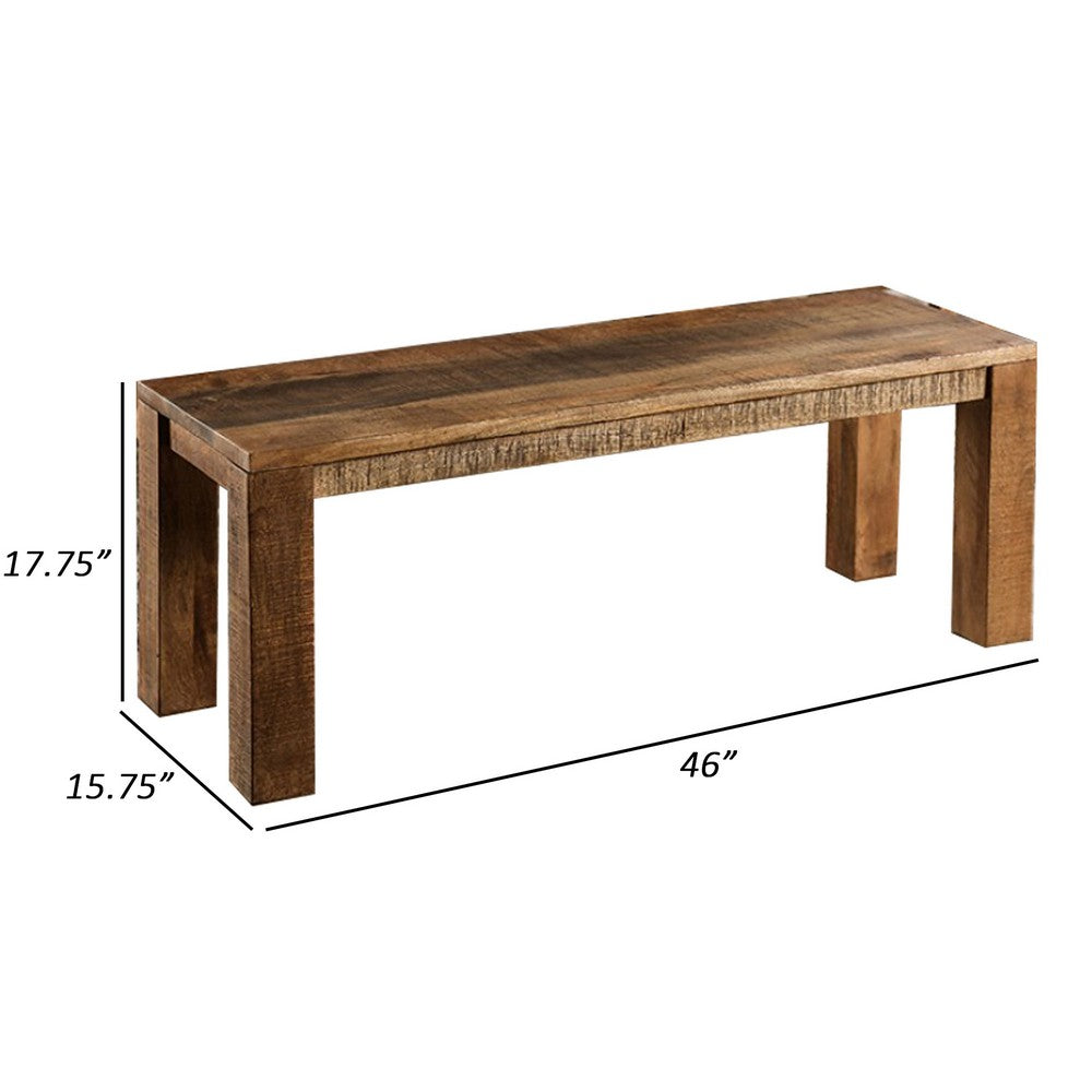Agon 46 Inch Dining Bench, Mitered Corner, Rough Sawn, Natural Mango Wood By Casagear Home