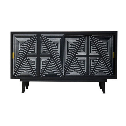 Zaha 44 Inch Sideboard Server Console with 2 Doors, Black Mango Wood By Casagear Home