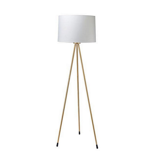 Zeri 59 Inch Floor Lamp, Modern Style Tripod Legs, Metal, White and Gold By Casagear Home