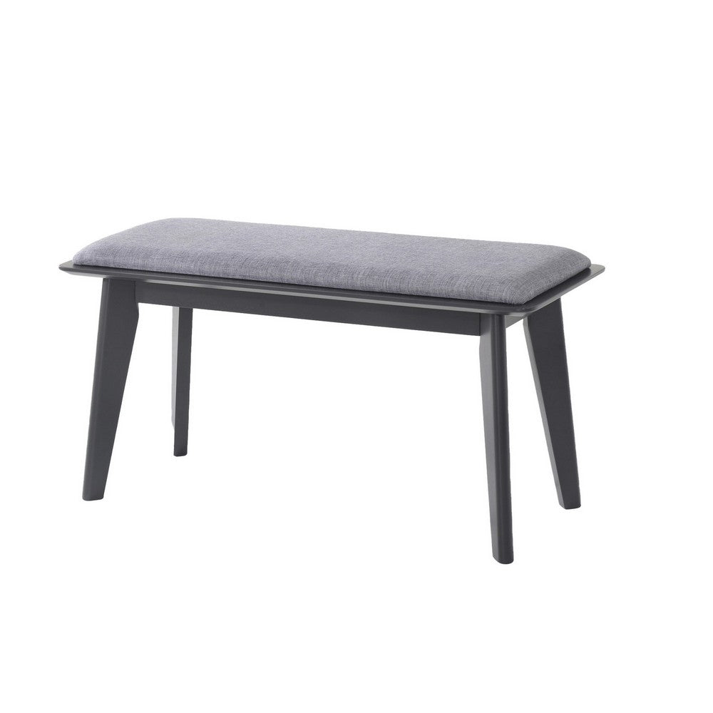 35 Inch Bench, Angled Legs, Solid Wood, Light Gray Fabric Upholstery By Casagear Home