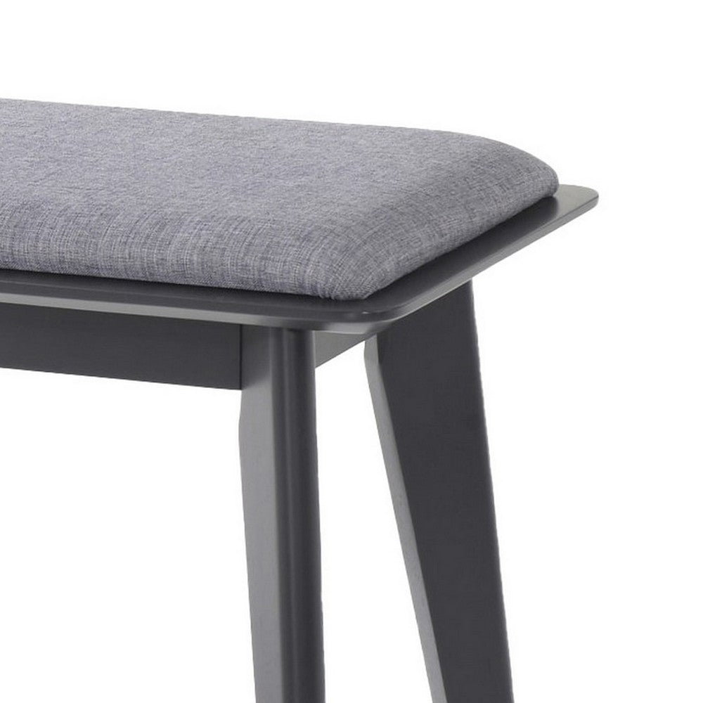 35 Inch Bench, Angled Legs, Solid Wood, Light Gray Fabric Upholstery By Casagear Home