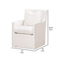 28 Inch Dining Armchair with Caster Wheels, 1 Pillow, Piped Details, White By Casagear Home