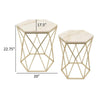 Plant Stand Table Set of 2, Hexagonal Top, Open Metal Frame, White, Gold By Casagear Home
