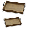 18 Inch Decorative Tray, Brown Wood Frame, Scalloped Edges, Set of 2, Black By Casagear Home