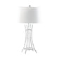 Lisi 29 Inch Table Lamp, White Shade, Silver Mettalic Bamboo Style Base By Casagear Home