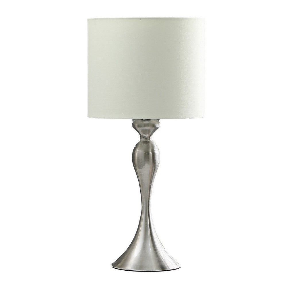 Omi 25 Inch Table Lamp, Drum White Shade, Sleek Modern Brushed Silver Body By Casagear Home