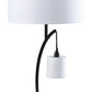Jiya 29 Inch Arc Table Lamp, Hanging Design, 2 White Drum Shades, Black By Casagear Home