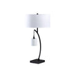 Jiya 29 Inch Arc Table Lamp, Hanging Design, 2 White Drum Shades, Black By Casagear Home