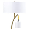 Jiya 29 Inch Arc Table Lamp, Hanging Design, 2 White Drum Shades, Gold By Casagear Home