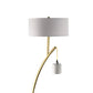 Jiya 59 Inch Arc Floor Lamp, Hanging Design, 2 White Drum Shades, Gold By Casagear Home