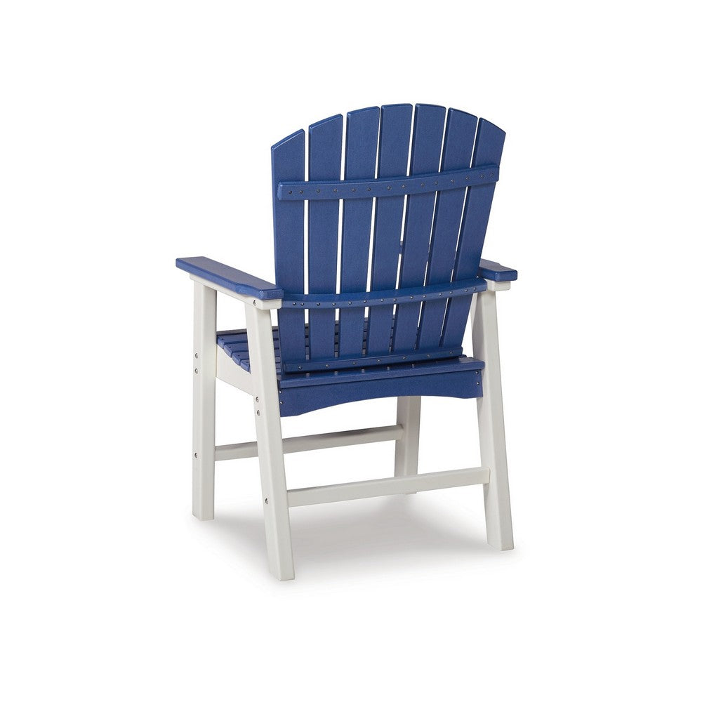 27 Inch Outdoor Dining Armchair Set of 2, Outdoor Slatted, Blue, White By Casagear Home