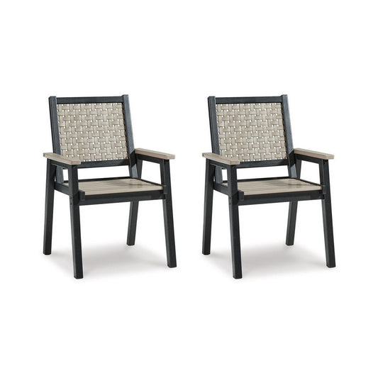 Mide 27 Inch Outdoor Dining Armchair Set of 2, Modern Beige and Black By Casagear Home