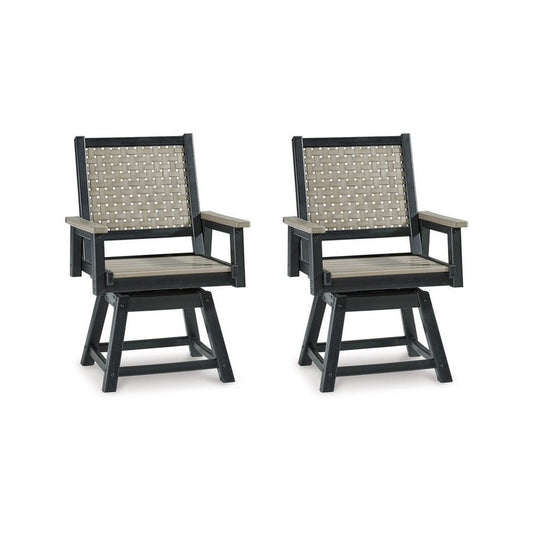 Mide 27 Inch Outdoor Swivel Dining Armchair Set of 2, Beige and Black By Casagear Home
