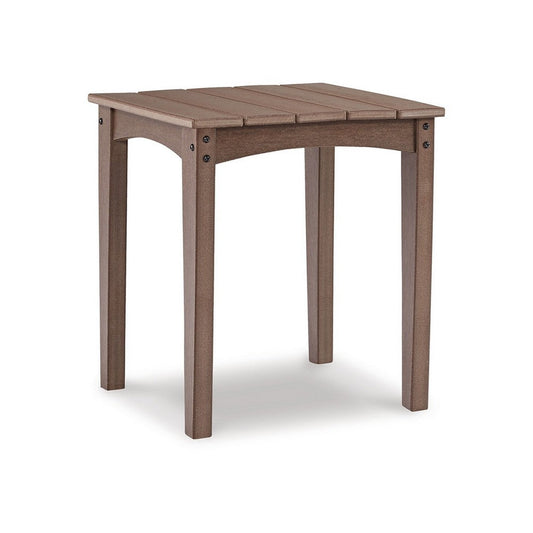 Emme 21 Inch Outdoor Side End Table, Square Slatted Top, Brown Frame By Casagear Home