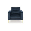 Maca 35 Inch Accent Chair, Navy Blue Polyester and Brass Metal Legs By Casagear Home